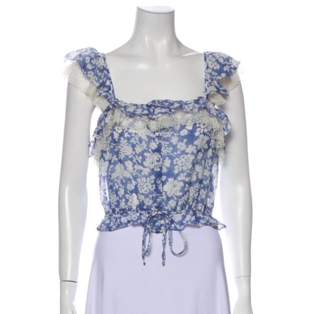 LoveShackFancy blue floral top